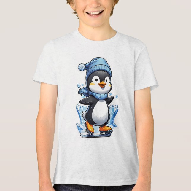 Winter Penguin Ice Staking T Shirt (Framsida)