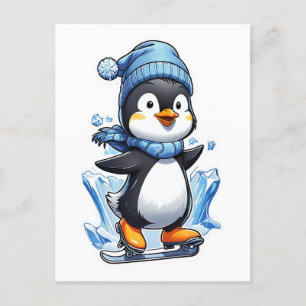 Winter Penguin Ice Staking Vykort