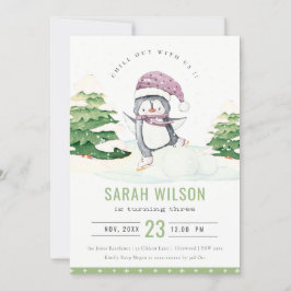 Winter Penguin Kids i åldern Födelsedag Inbjudan