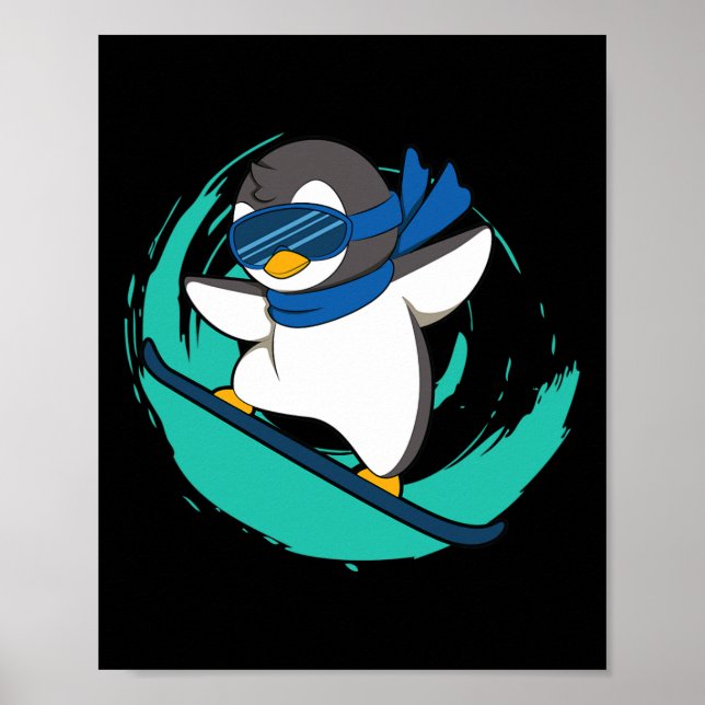 Winter Penguin på snöbräde Poster (Framsidan)