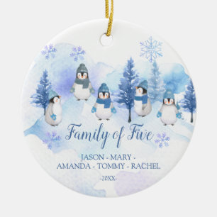 Winter Penguin Snöflingor julfamilj i FEM Julgransprydnad Keramik