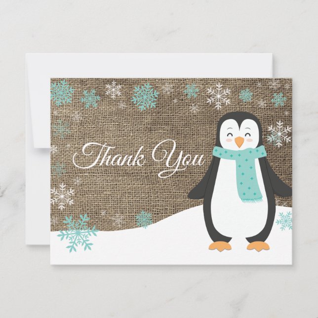 Winter Penguin Snowflake Aqua - tackkort Tack Kort (Framsida)