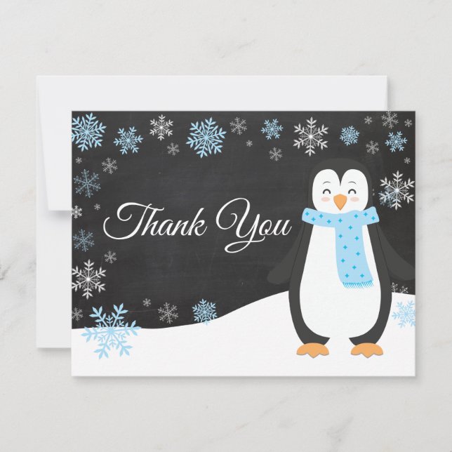 Winter Penguin Snowflake Blue - Tack Kort (Framsida)