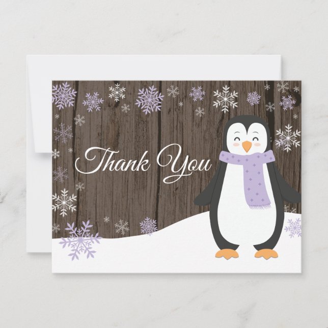 Winter Penguin Snowflake Lila - Tack för ditt kort (Framsida)