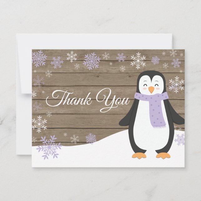 Winter Penguin Snowflake Lila - Tack för ditt kort (Framsida)