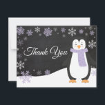 Winter Penguin Snowflake Lila - Tack för ditt kort<br><div class="desc">Winter Penguin Snowflake Lila Tack. Lila Penguin. Bakgrund till kretskort. Svarta och vita. Lila Snowflake. Kärlek och Tack, vackert skript. Lägg till ditt meddelande på baksidan eller lämna tom och skriva. Om du vill göra ytterligare anpassningar klickar du på knappen Anpassa och användor verktygen som är utformat för att ändra...</div>