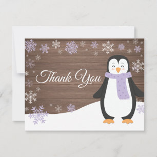Winter Penguin Snowflake Lila - Tack för ditt kort