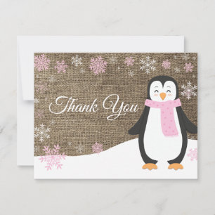 Winter Penguin Snowflake Rosa - Tack för ditt kort