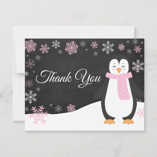 Winter Penguin Snowflake Rosa - Tack för ditt kort (Framsida)