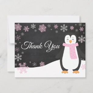 Winter Penguin Snowflake Rosa - Tack för ditt kort