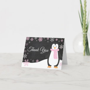 Winter Penguin Snowflake Rosa - tackkort