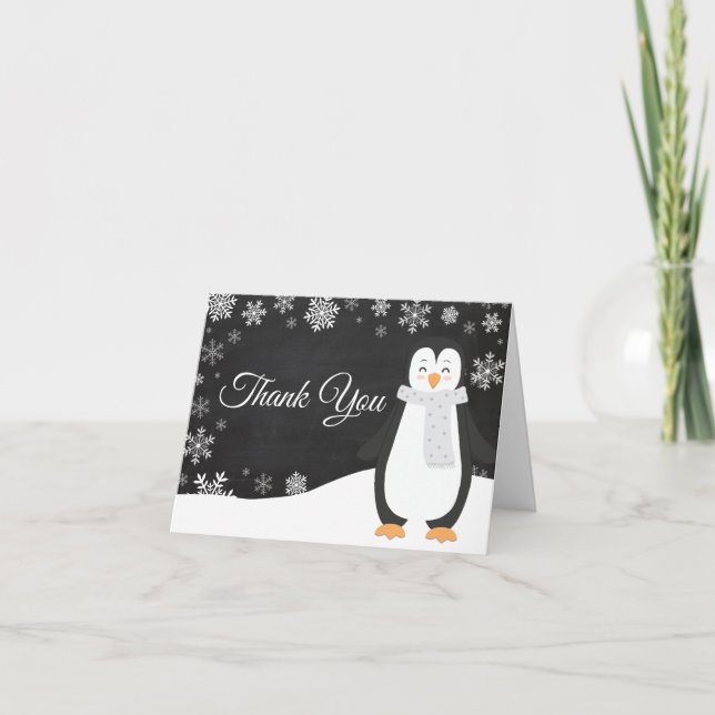 Winter Penguin Snowflake Thank You Card Tack Kort (Framsida)