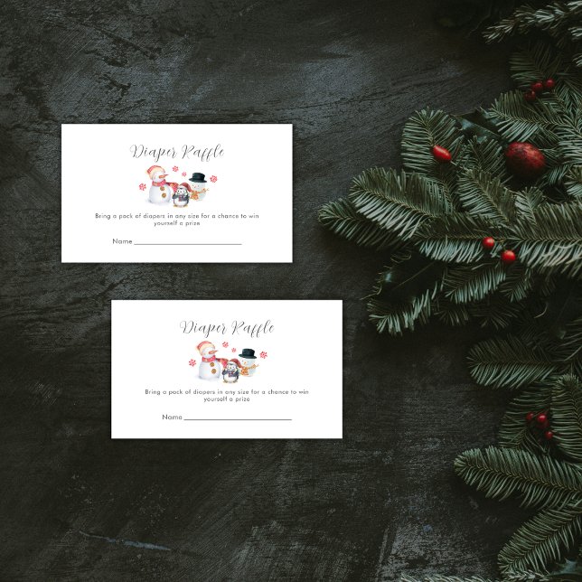Winter Penguin Snowman Diaper Raffle Baby Shower  Tilläggskort (Winter Penguin Snowman Diaper Raffle Baby Shower Enclosure Card)