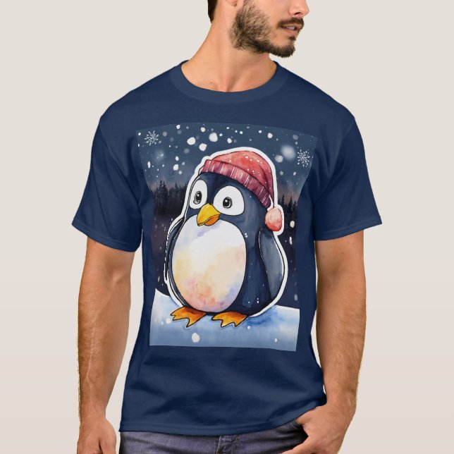 Winter Penguin T-Shirt - Cute & Mysigt Kall-väder (Framsida)