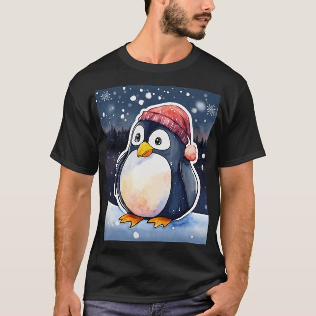 Winter Penguin T-Shirt - Cute & Mysigt Kall-väder (Framsida)