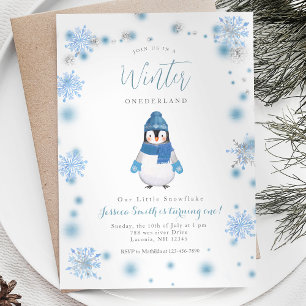 Winter Penguin Winter onederland Snöflingor Inbjudningar