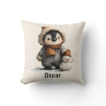 Winter Penguin with Snowman Design