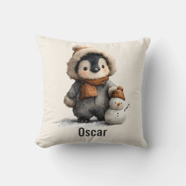 Winter Penguin with Snowman Design Kudde