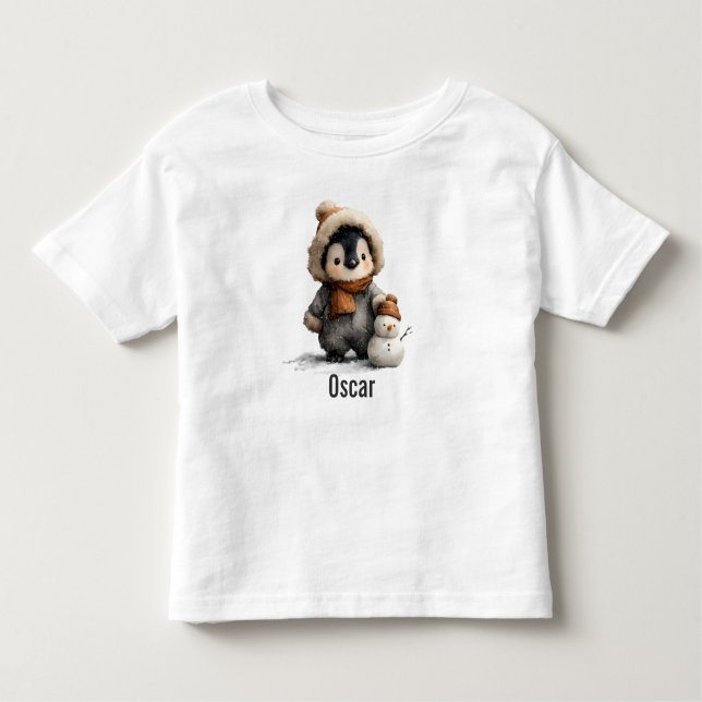 Winter Penguin with Snowman Design T Shirt (Framsida)