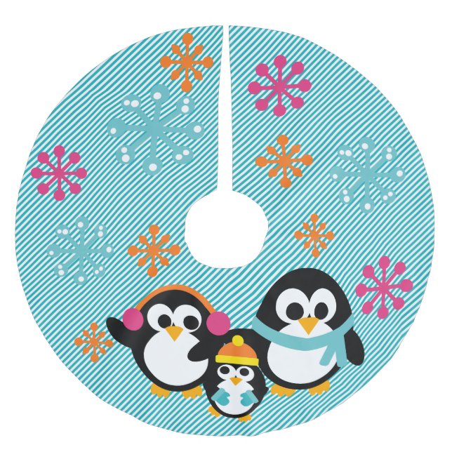 Winter Penguins Helgdag Träd Skirt Julgransmatta Borstad Polyester (Framsidan)