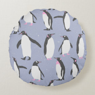 Winter Penguins sömlösa mönster + dina idéer Rund Kudde