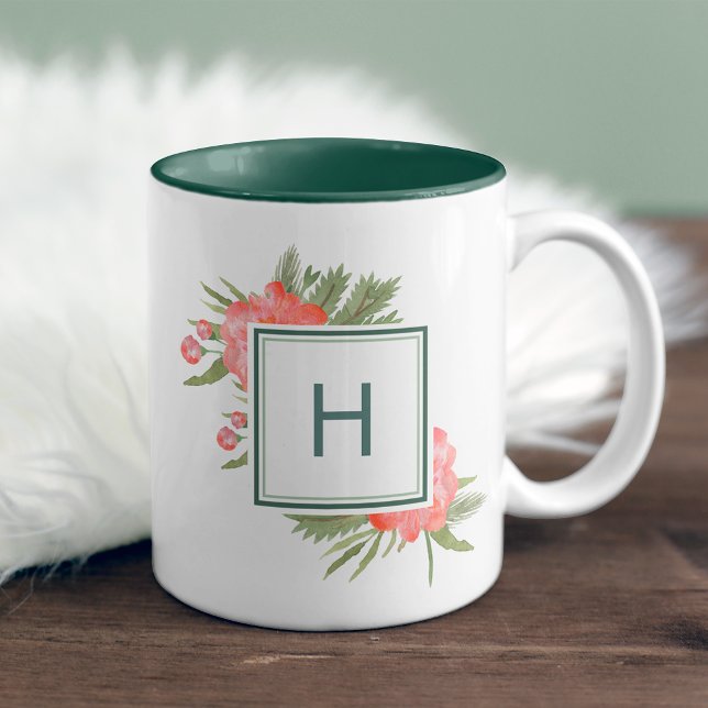 Winter Peony Monogram Två-Tonad Mugg (Skapare uppladdad)
