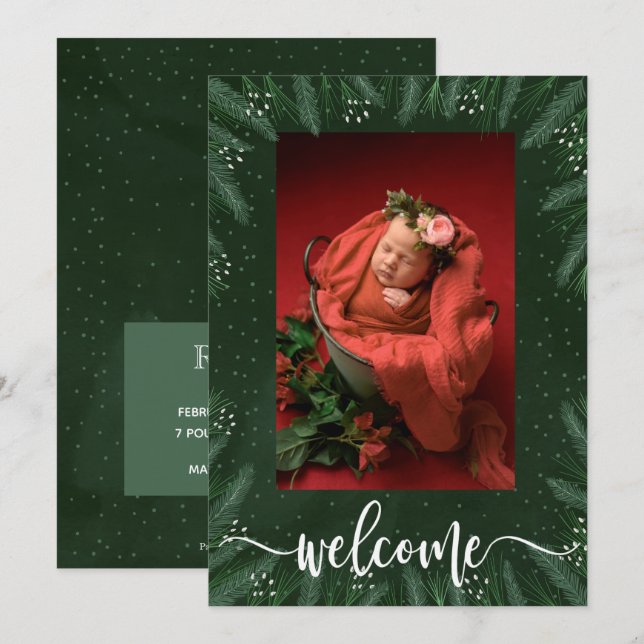 Winter Photo Baby Tillkännagivande för födelse Julkort (Fram/baksida)