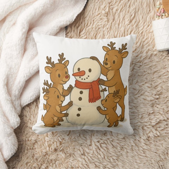 Winter Pillow Cute Snögubbe och Reindeer Kudde (Filt)