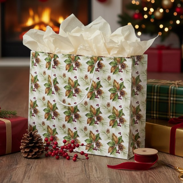Winter Pine and Magnolia Botanical Evergreen (Holiday gift bag)