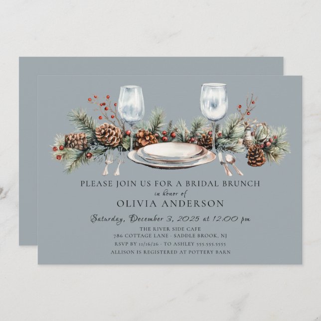 Winter Pine Bridal Brunch Invitation Inbjudningar (Fram/baksida)