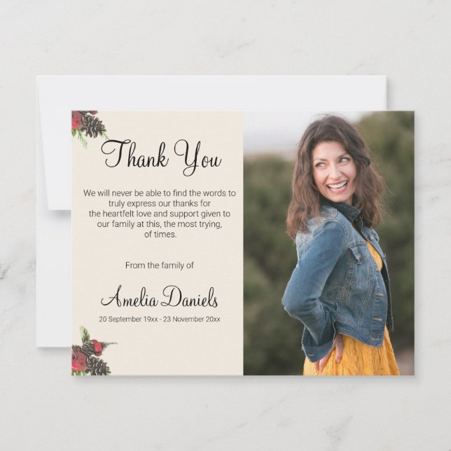 Winter Pine Cone and Berry Funeral Thank You Cards Inbjudningar (Framsida)