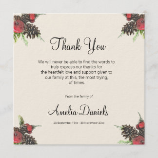 Winter Pine Cone and Berry Funeral Thank You Cards Inbjudningar