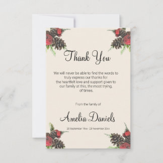 Winter Pine Cone and Berry Funeral Thank You Cards Tack Kort