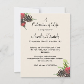 Winter Pine Cone Celebration of Life Card Inbjudningar