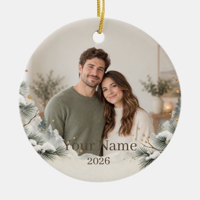 Winter Pine Custom Photo Ornament (Framsidan)