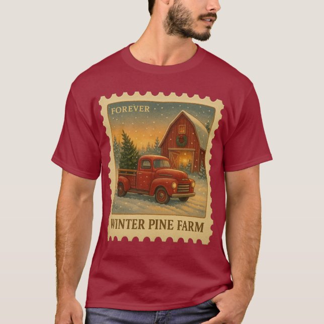 Winter Pine Farm – Fristående frimärke T Shirt (Framsida)