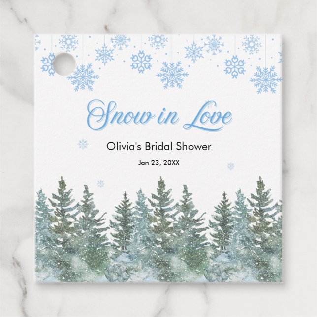 Winter Pine Snow in Love Snowflakes Bridal Shower Gåvor Etiketter (Framsida)