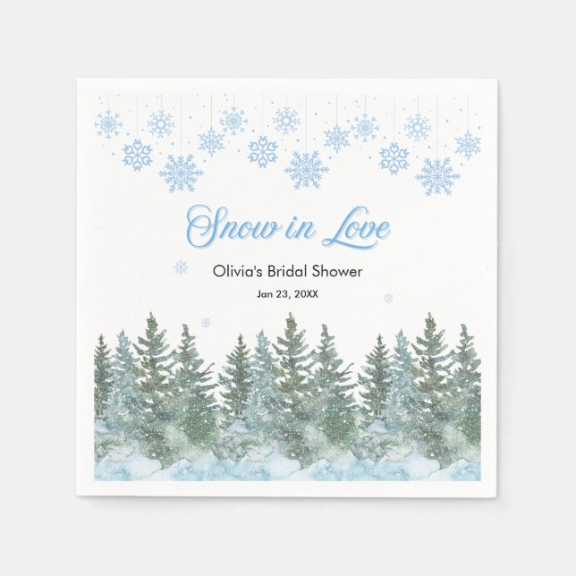 Winter Pine Snow in Love Snowflakes Bridal Shower Pappersservett (Framsidan)