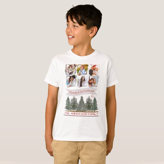 Winter Pine Tree Family Photo Matching Christmas T Shirt (Hel framsida)
