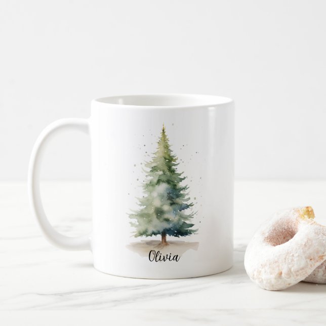 Winter Pine Tree Personalized Christmas Coffee Mug Kaffemugg (Med munk)