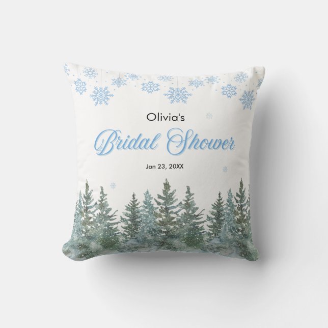 Winter Pine Trees Snowflakes Bridal Shower  Kudde (Framsida)