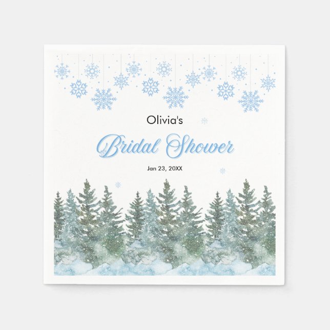 Winter Pine Trees Snowflakes Bridal Shower  Pappersservett (Framsidan)