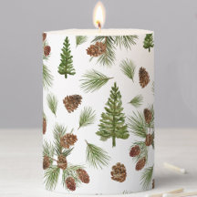 Winter pine trees watercolor greenery candle