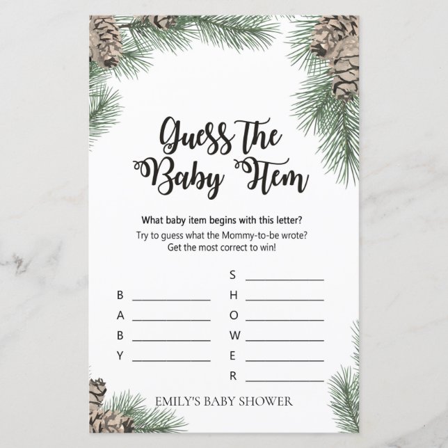 Winter Pinecone Baby Shower Game PRINTED (Framsida)