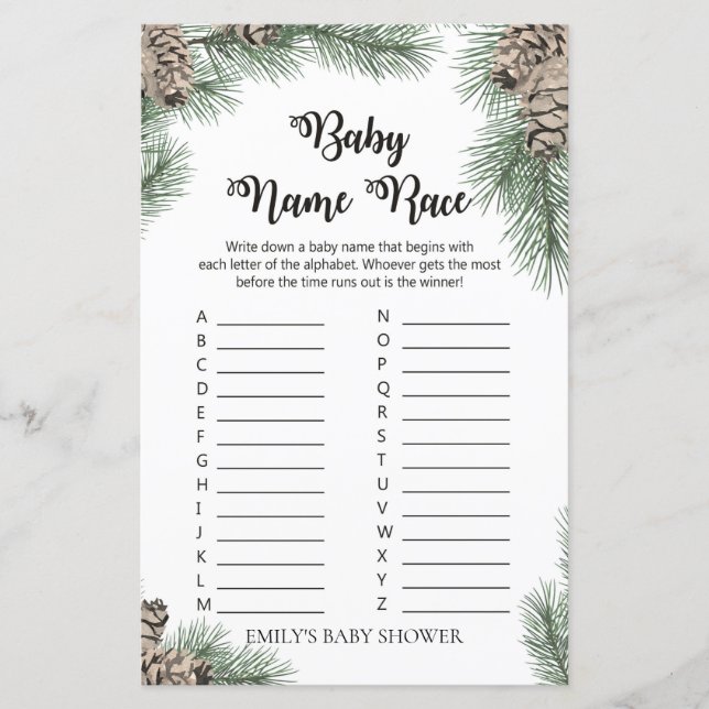 Winter Pinecone Baby Shower Game PRINTED (Framsida)