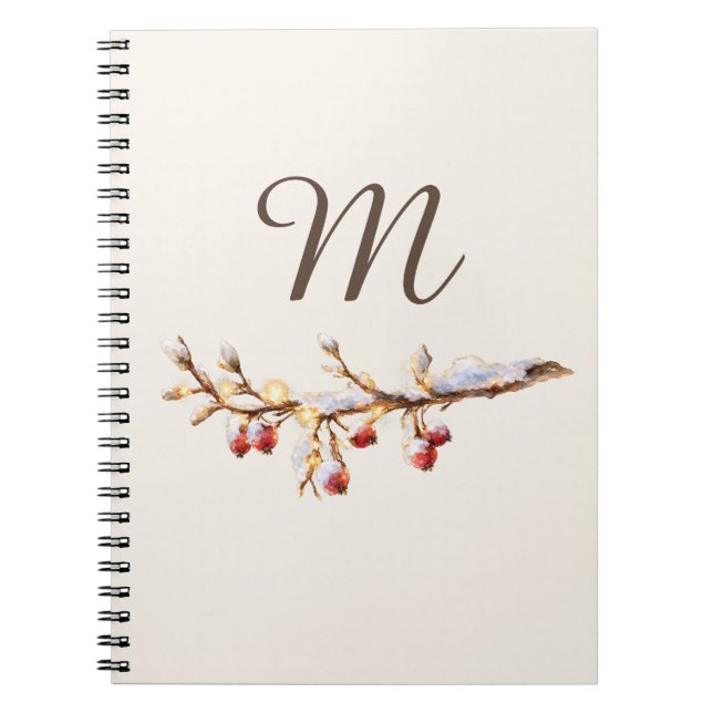Winter Pinecone & Berry  Monogram Anteckningsbok (Framsidan)