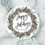 Winter Pinecone Wandan Lycklig Helgdag Runt Klistermärke<br><div class="desc">Winter pinecone-dekal med " Glad helg " skript och anpassningsbar. Om du vill ha en mer avancerad anpassning av den här designen klickar du på länken "anpassa ytterligare".</div>