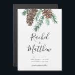 Winter Pinecone Watercolor Spara datum Magnetisk Inbjudningskort<br><div class="desc">Perfekt för vinterbröllop innebär att datumet sparas med originalfärgade vattenfärgskonserver och gräs-löv,  med ett stort modernt skript och dina detaljer nedan.</div>