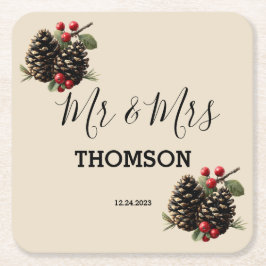 Winter Pinecones & Berries Family Throw Pillow Underlägg Papper Kvadrat