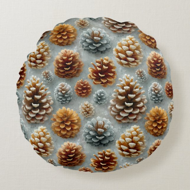Winter Pinecones Harmony Rund Kudde (Framsidan)